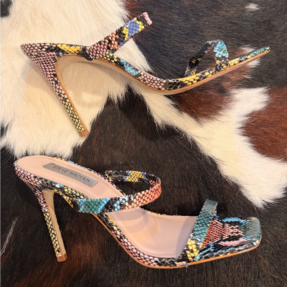Steve Madden Multicolor Snake-Print Strappy Stiletto Heels - Picture 4 of 5